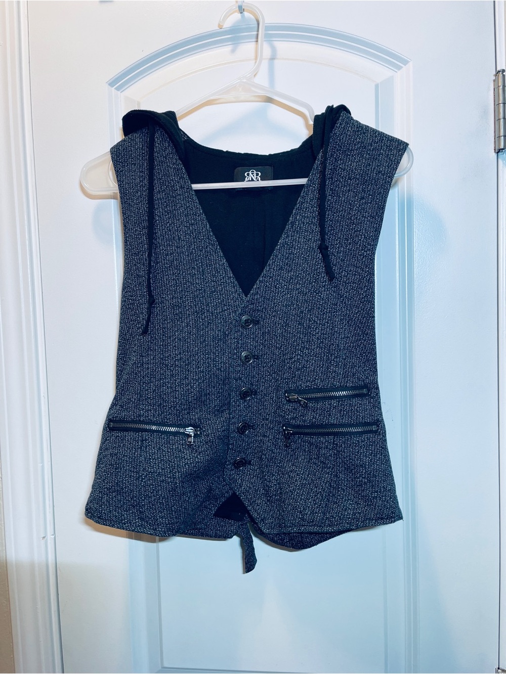 Rock & Republic Charcoal Hooded Sleeveless Button Vest